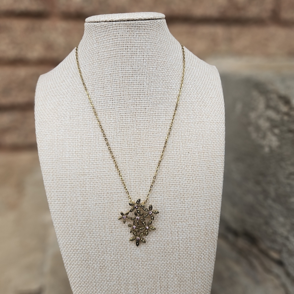 Express Gold Necklace with Floral Purple Rhinestone Accents Women's Jewelry